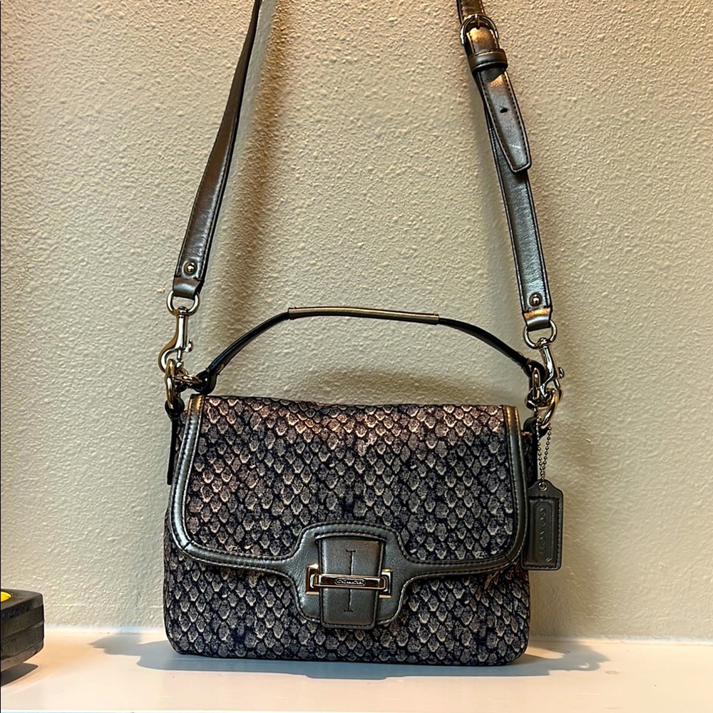 Coach fabric snake print shoulder bag crossbody